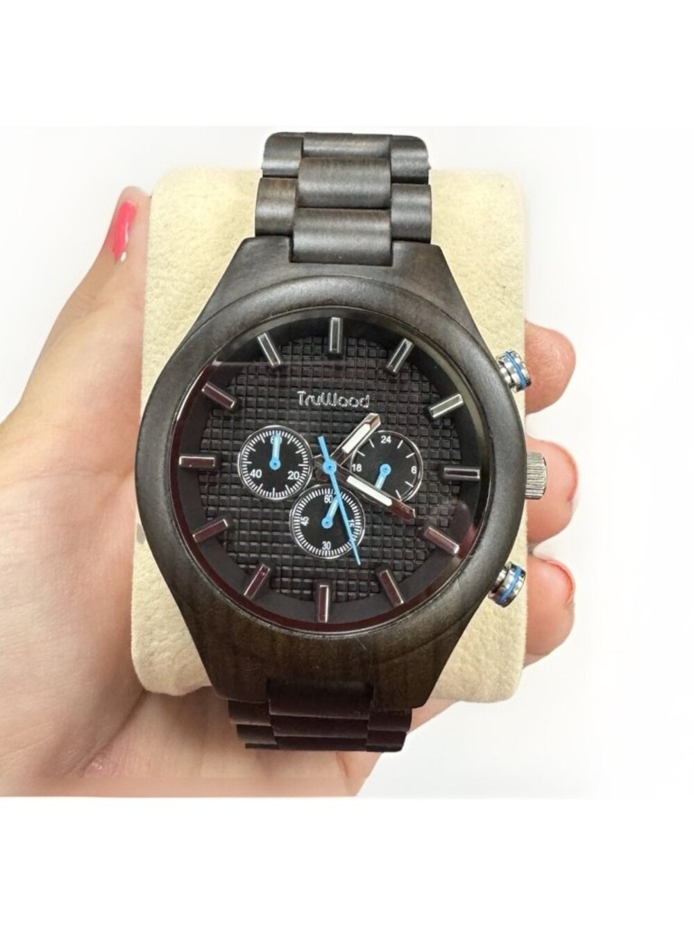 Truwood Chronograph Pilot Wrist Watch 100% Natural Black Sandalwood $259 NEW